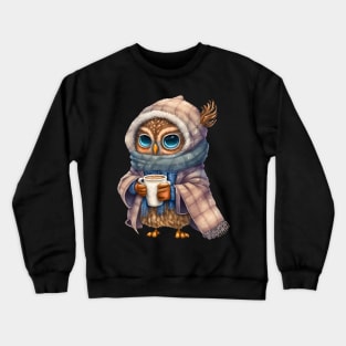 Chibi Owl Drinking Hot Chocolate cute christmas snow design series 3 Crewneck Sweatshirt